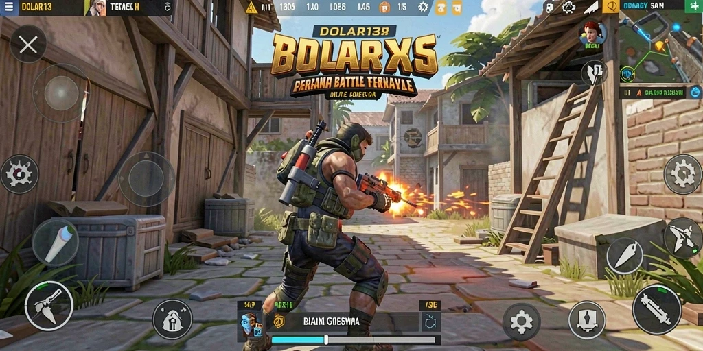 Screenshot gameplay DOLAR138 menampilkan pertempuran seru dalam arena Battle Royale.
