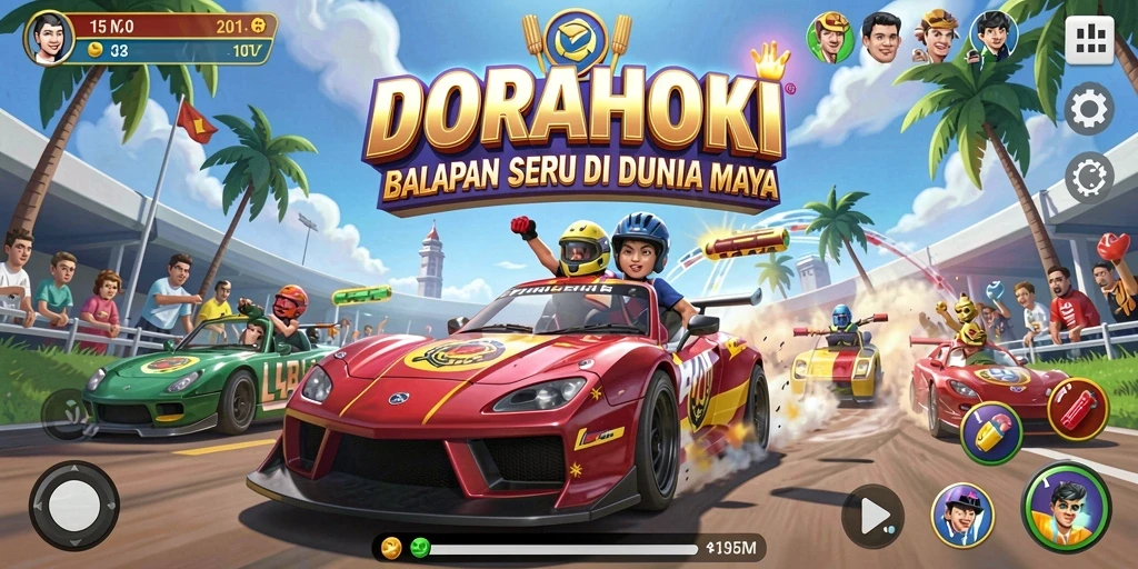 Screenshot gameplay DORAHOKI yang menarik saat balapan.