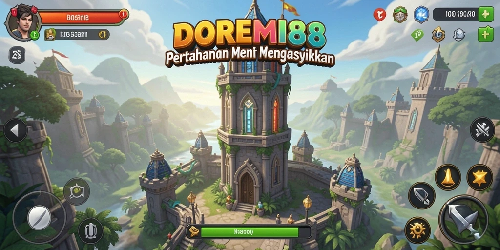 Screenshot DOREMI88 menampilkan gameplay menara pertahanan yang intens.