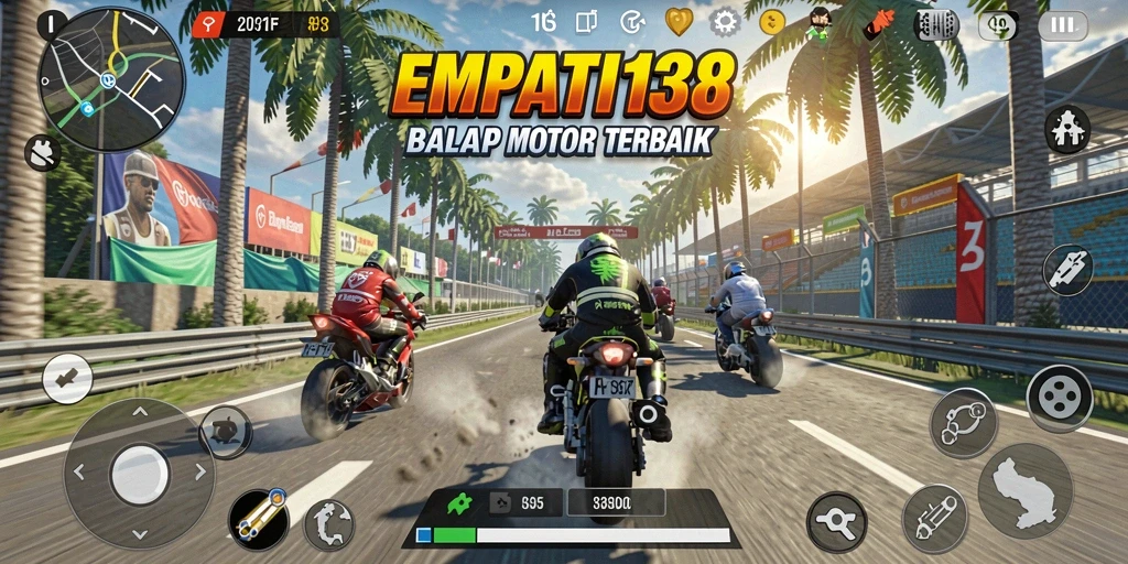 Screenshot dari gameplay balap motor yang mendebarkan di EMPATI138.