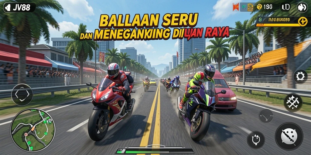 Tampilan menarik dari gameplay balapan JV88 yang mendebarkan.