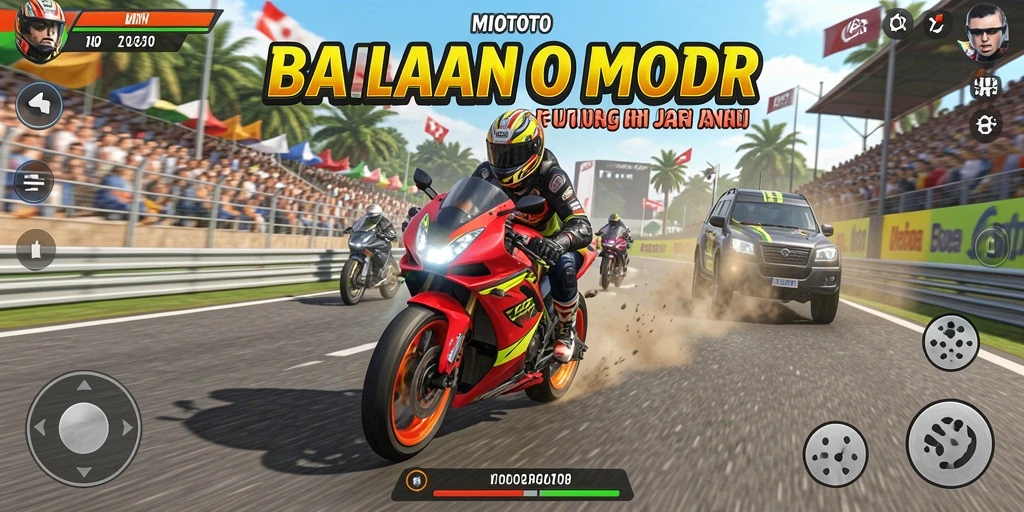 Screenshot MIOTOTO menampilkan pengalaman balapan motor yang mendebarkan.