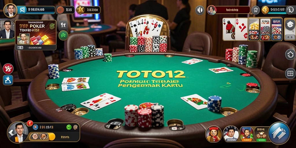Screenshot utama TOTO12 menampilkan gameplay Poker yang mengasyikkan.