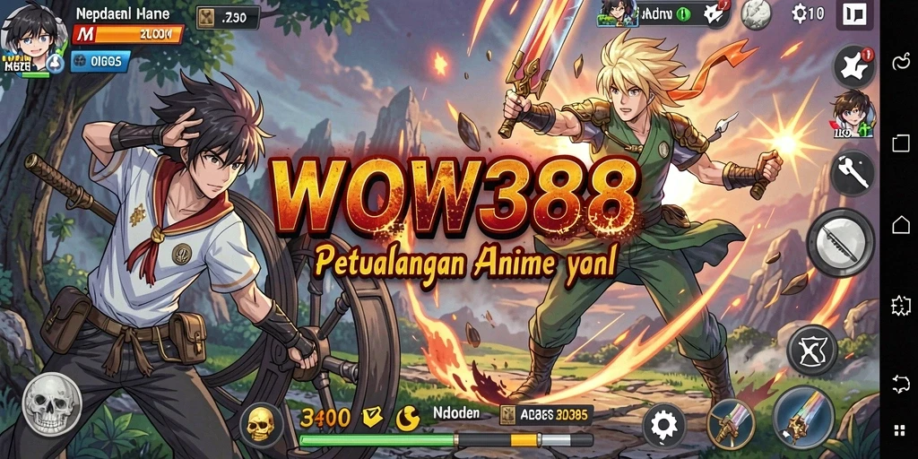 Screenshot gameplay WOW388 dengan karakter anime yang dinamis dan grafis menawan.